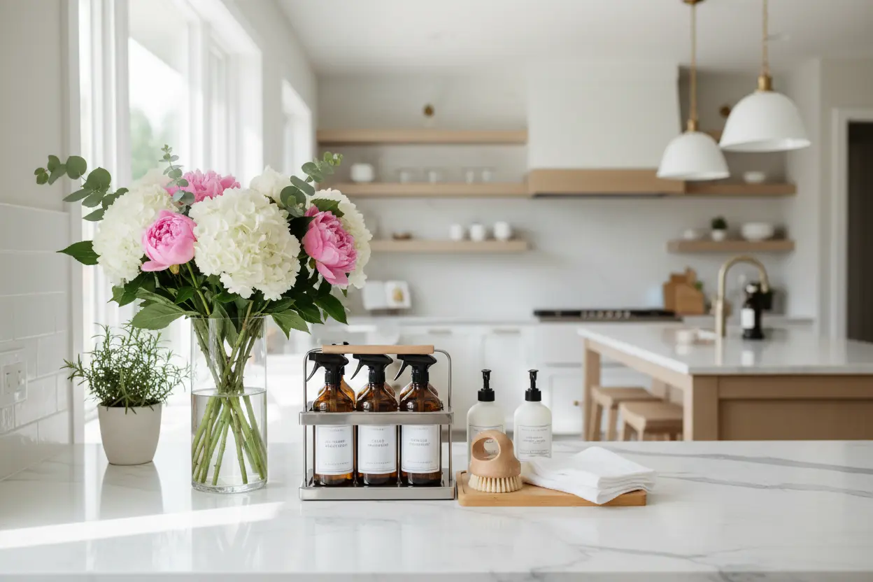 Ordentliches Zuhause mit frischen Blumen